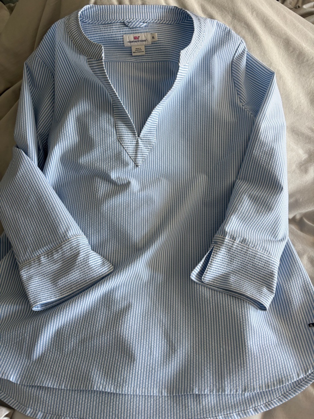 Vineyard Vines Light Blue and White Striped Tunic Blouse